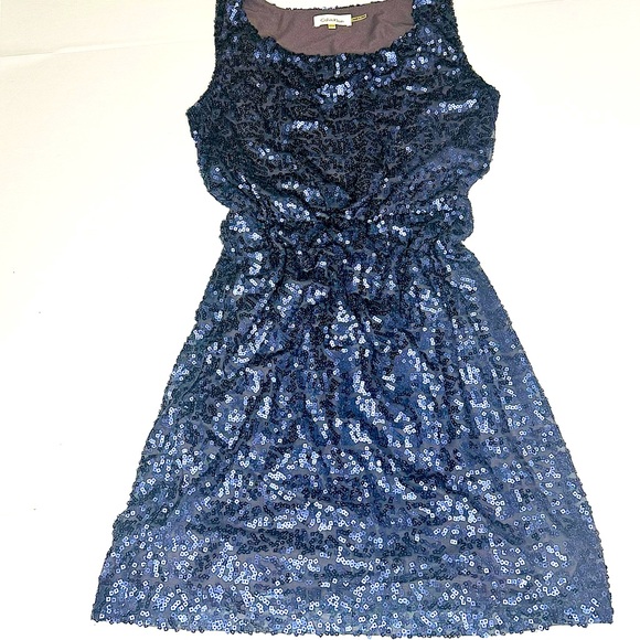 🍓Calvin Klein Mini Sequined Blue T-shirt lined Dress Sleeveless Elastic Waist S - Picture 1 of 13